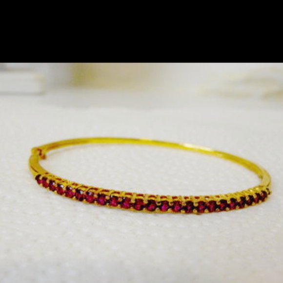 Technibond Genuine Red Garnet Gemstone Hinged Bangle Bracelet Size 7-1/2" - Picture 6 of 10